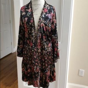 Black Velvet Floral Kimono Festival Lined Cardigan